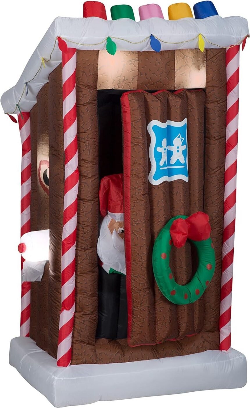 Santa In The Outhouse Inflatable